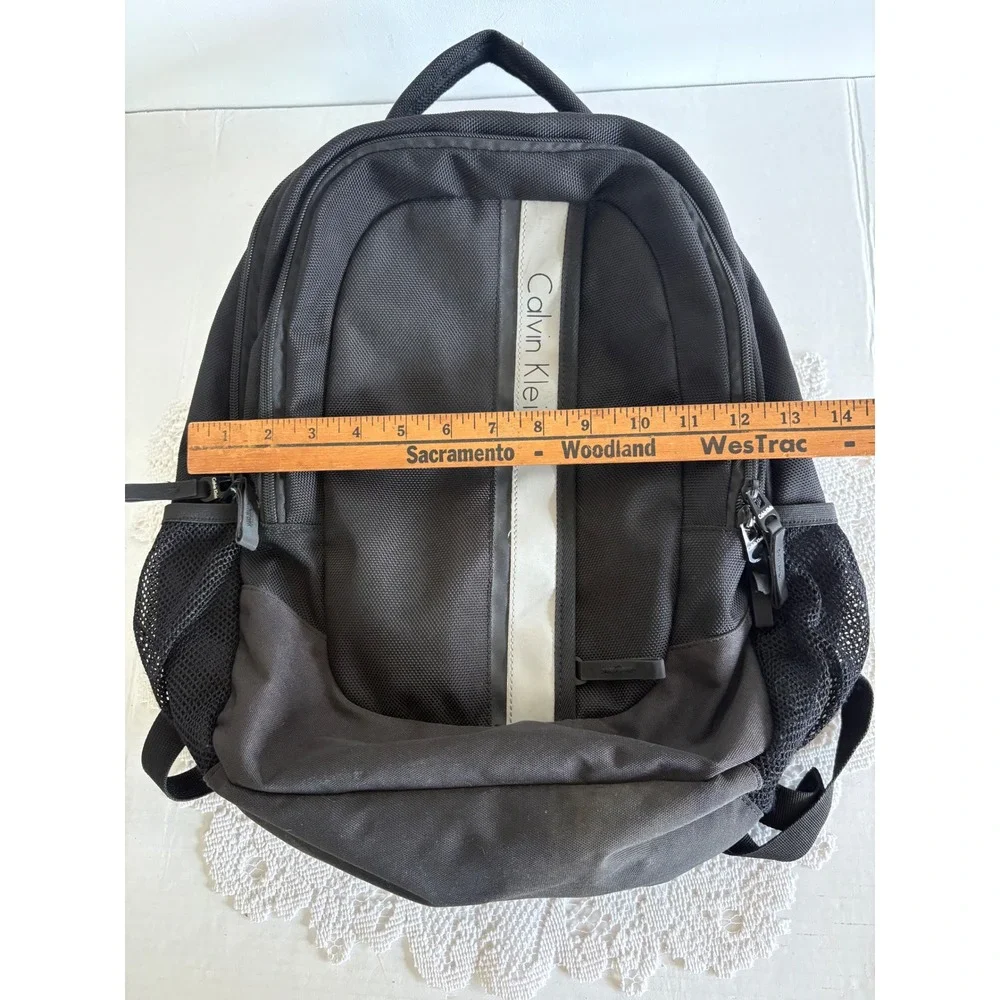 Calvin Klein Black Ballistic Nylon Laptop Backpack Reflective Logo utility bag